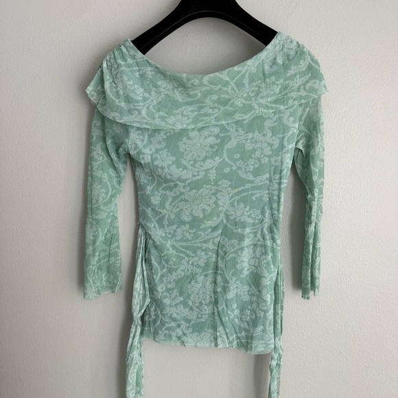 Vtg Anthropologie Moth mesh twist front tie floral top mint green size medium - Picture 5 of 5
